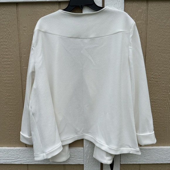 KASPER 3/4 Sleeve Wing Collar Crosshatch Jacket Plus Size 3X Ivory Gold Button - Picture 4 of 10
